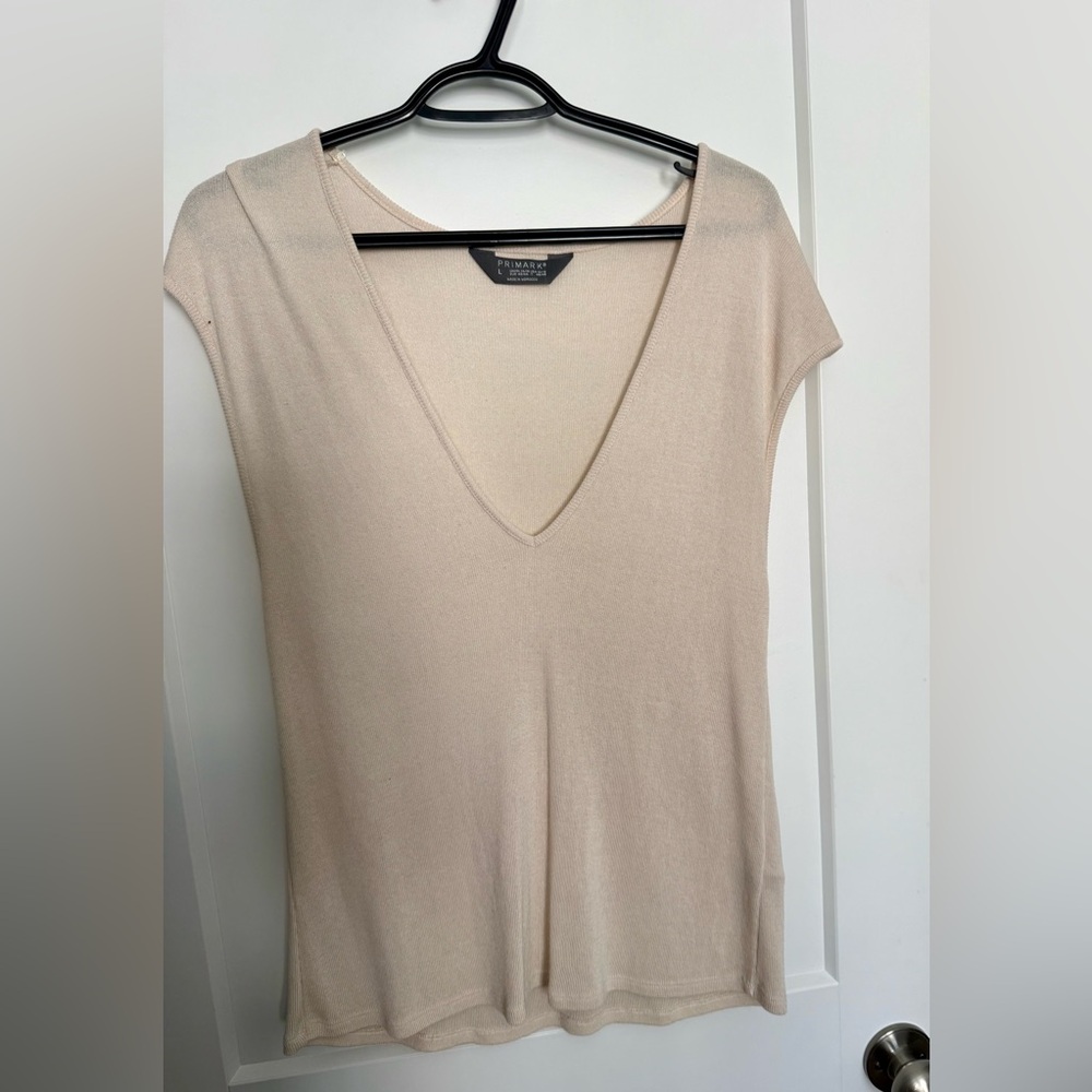 Primark Beige V-Neck Cap Sleeve Tank Top